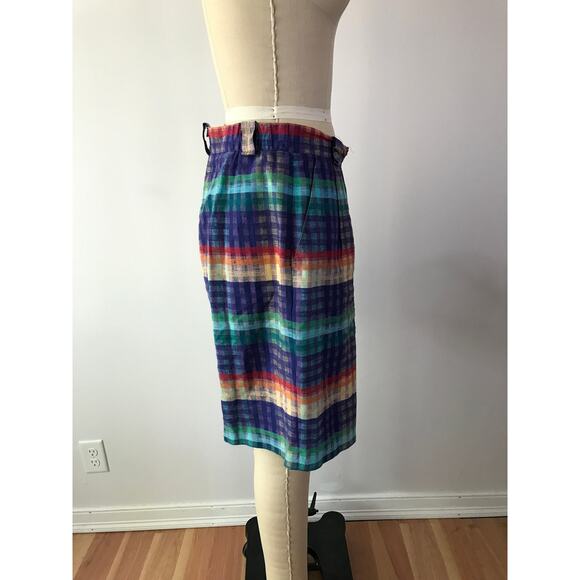 SIZE M 1980s High Waisted Plaid Shorts - Rainbow, Preppy, Bermuda - Picture 5 of 8